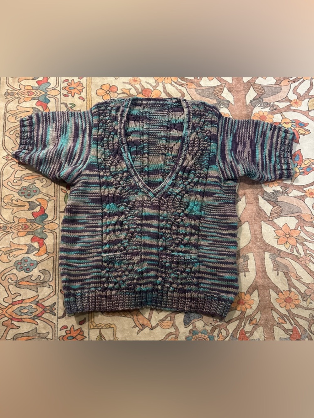 Vintage Teal, Purple & Gray V-Neck Sweater